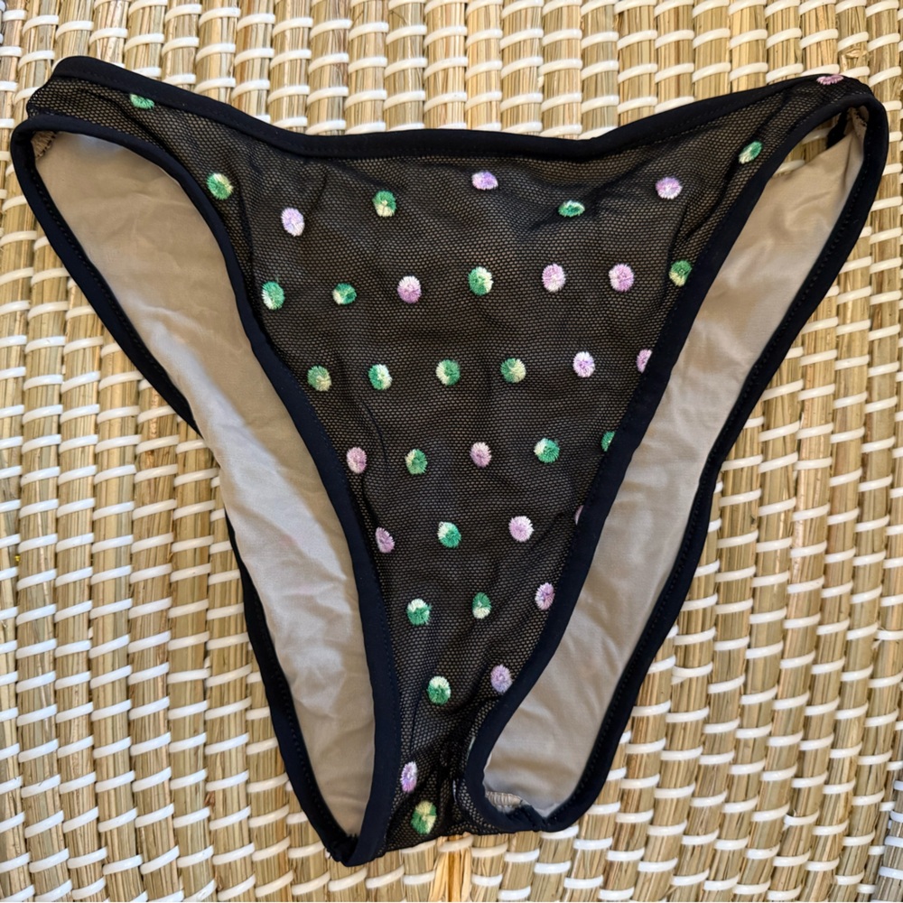 Black Mesh Polka Dot Bikini Bottom